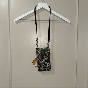 Brown and Teal Patricia Nash Tooled Bag